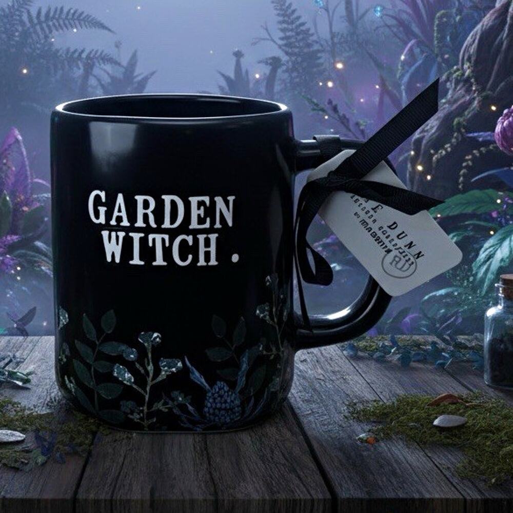 Rae Dunn Artisan Collection by Magenta "GARDEN WITCH" Black Ceramic Mug
